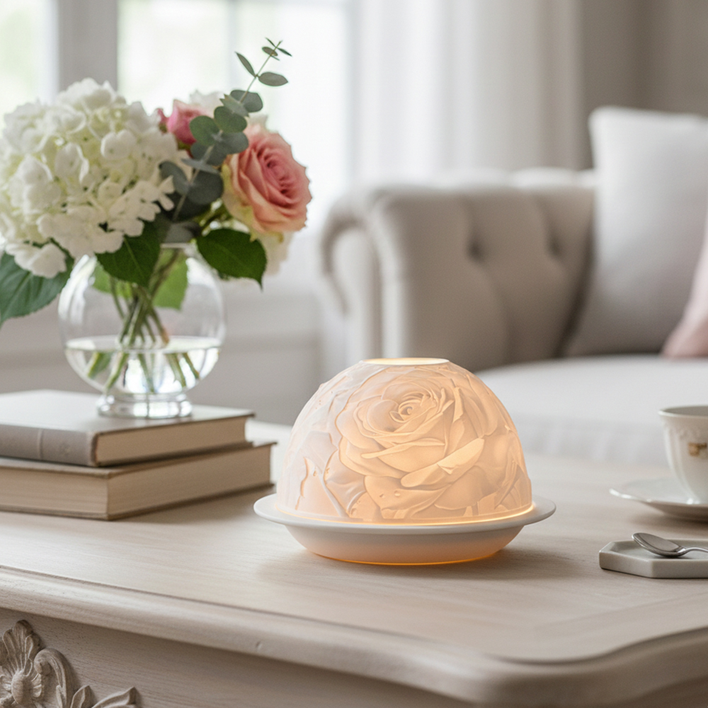 Lighting Decor For Wedding - Elegant Rose Porcelain Candle Holder Warm