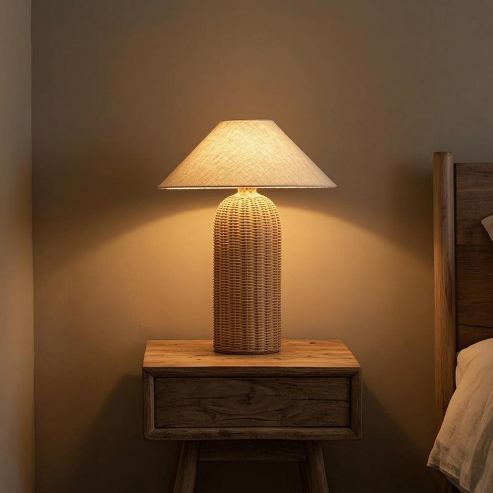 Bedside Lamp Rattan Base Fabri - Lighting Decor Living Room ulasan dan harga