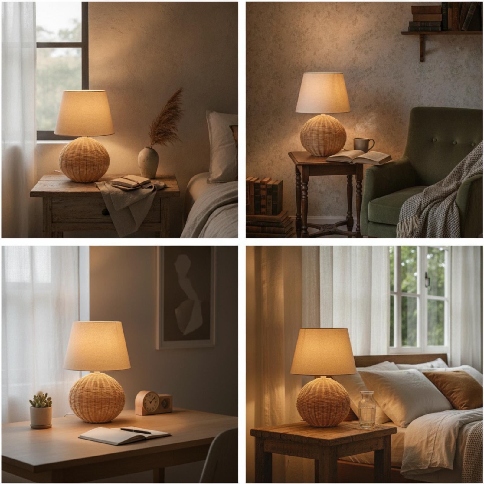 Bedside Lamp Rattan Base Fabri - Lighting Decor Living Room ulasan dan harga