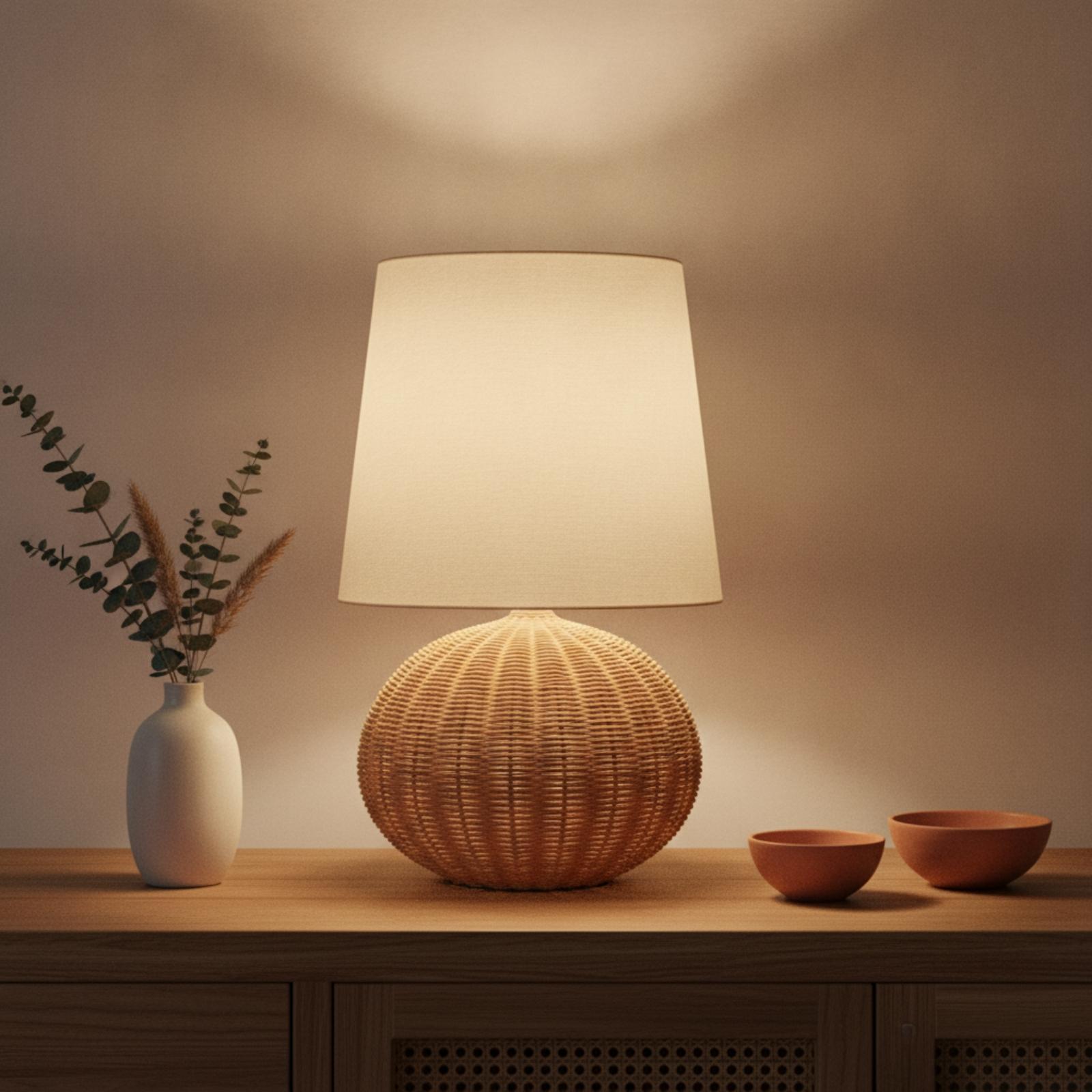 Bedside Lamp Rattan Base Fabri - Lighting Decor Living Room ulasan dan harga
