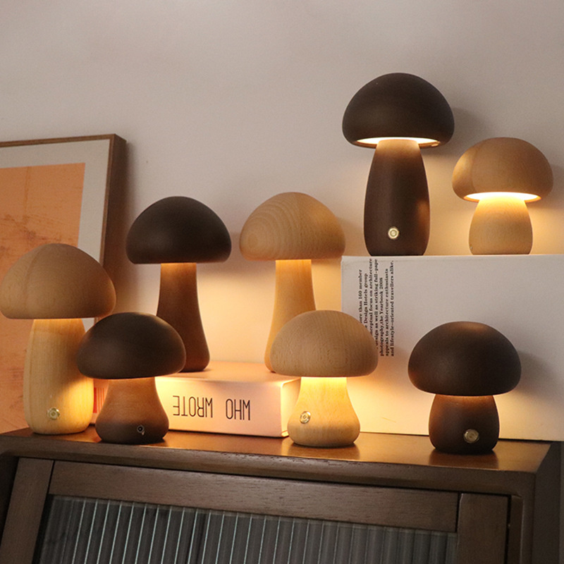 Claeted Wooden Mushroom Bedsid - Mushroom Table Lamp ulasan dan harga