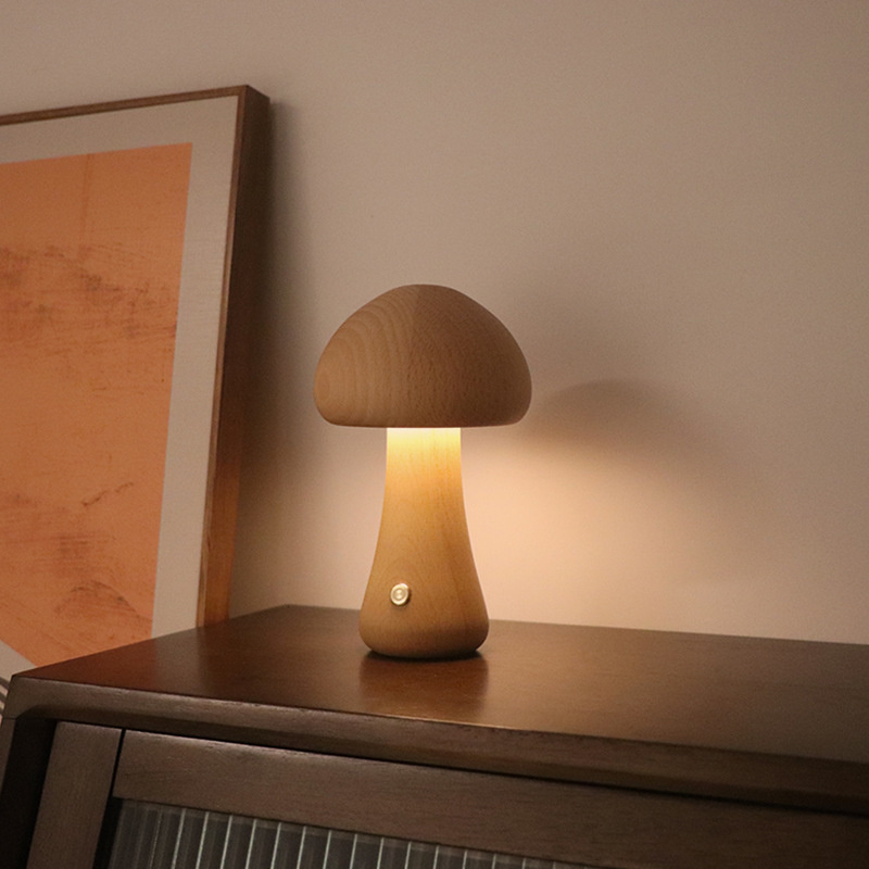 Claeted Wooden Mushroom Bedsid - Mushroom Table Lamp ulasan dan harga