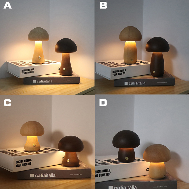 Claeted Wooden Mushroom Bedsid - Mushroom Table Lamp ulasan dan harga